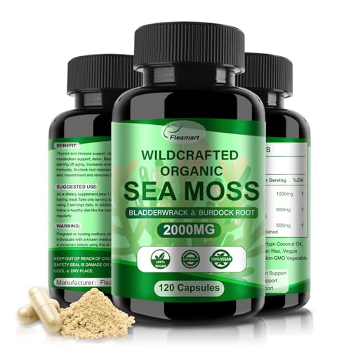 Fleamart 2 Pack Irish Sea Moss Capsules 120ct Raw Organic Sea Moss Wildcrafted Bladder FleamartUS supplements