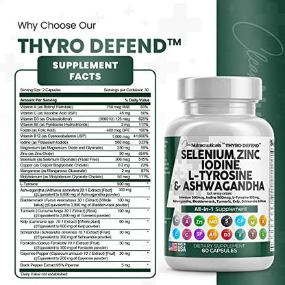 Selenium 300mcg Zinc 50mg Iodine 500mcg L Tyrosine 500mg Ashwagan Clean NutraceuticalsUS supplements