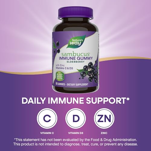 Nature's Way Sambucus Elderberry Immune Gummies, Daily Immune Support Nature's WayUS supplements