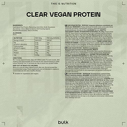 Bulk Clear Vegan Protein, Protein Powder Shake, Tropical, 300 g BulkAu supplements