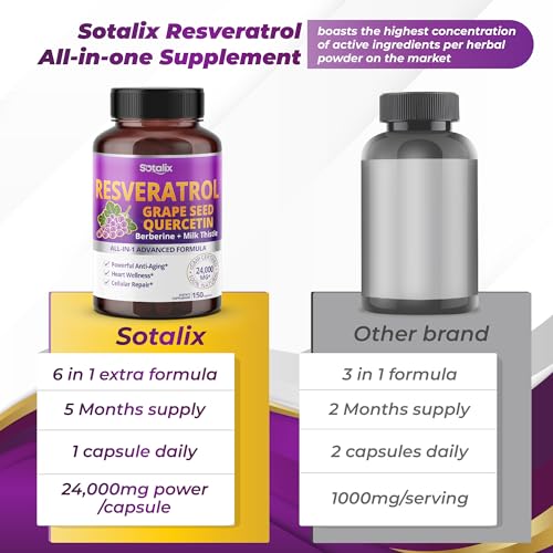 Resveratrol 24,000mg with Grape Seed + Quercetin Berberine + Milk Thistle Powerful Anti SOTALIX SUPPLEMENTAu supplements
