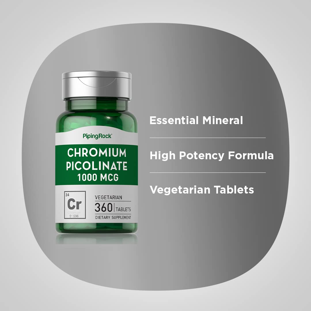 Chromium Picolinate 1000 mcg | 360 Tablets | Chromium Supplement | Vegetarian, Non-GMO Piping RockUS supplements