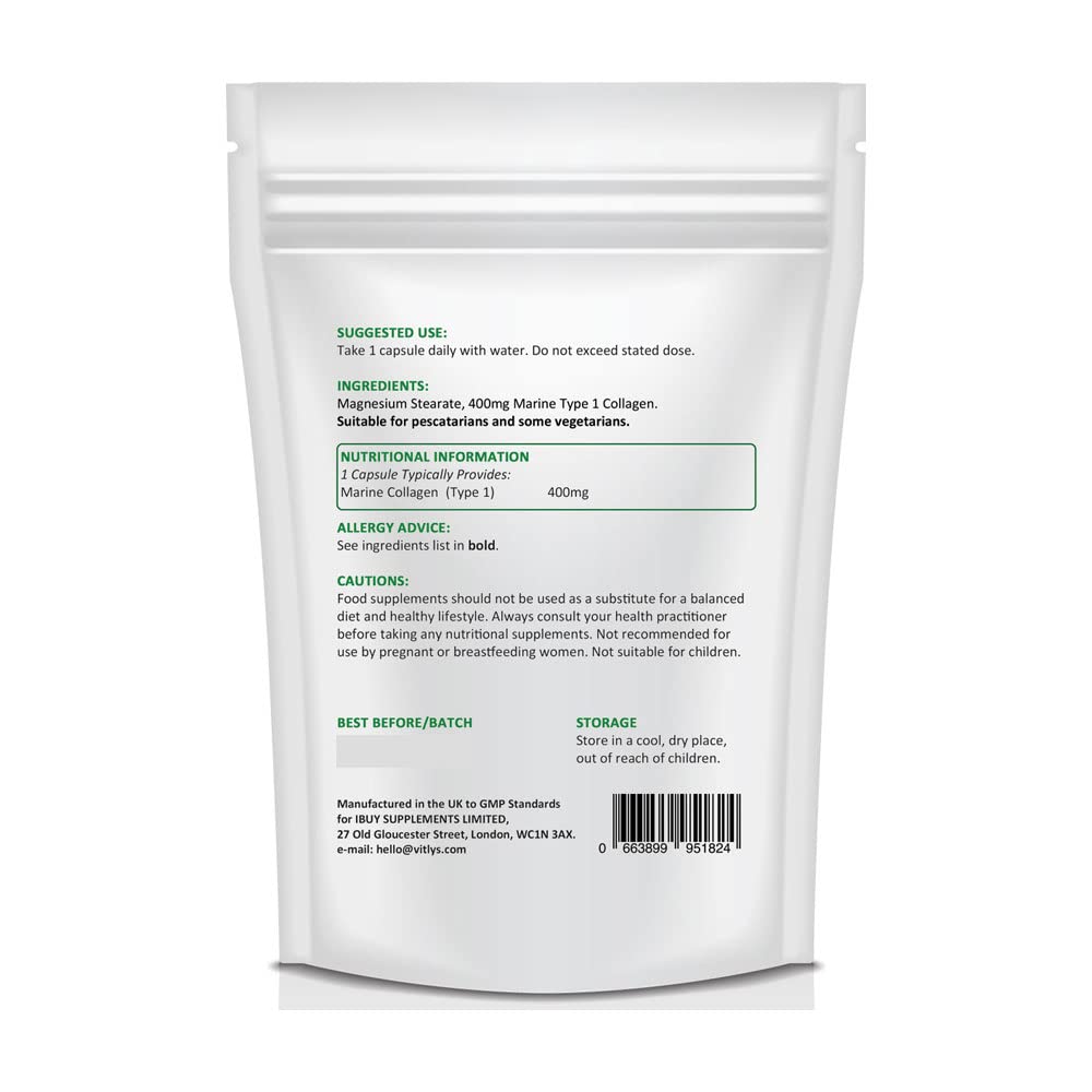 Optimum Marine Collagen 30 Capsules - 1 Month Supply - One Per Day Hydrolysed Collagen VitlysAu supplements