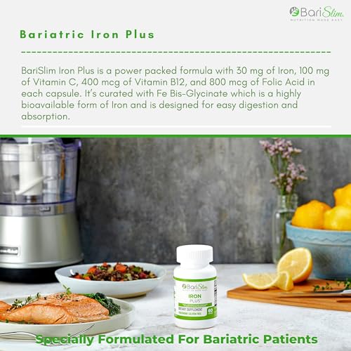 BariSlim Iron Plus Capsules - Formulated for Patients After Weight Loss Surgery Including BariSlimAu supplements