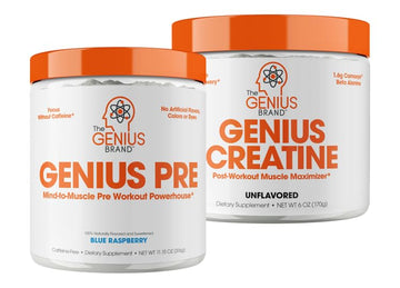 Genius Pre Workout Powder, Blue Razz, and Genius Micronized Creatine Monohydrate The Genius BrandAu supplements