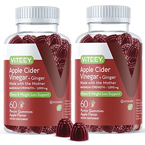 Apple Cider Vinegar Gummies 1,000mg Plus Ginger, ACV with The Mother, Detox Cleanse ViteeyUS supplements