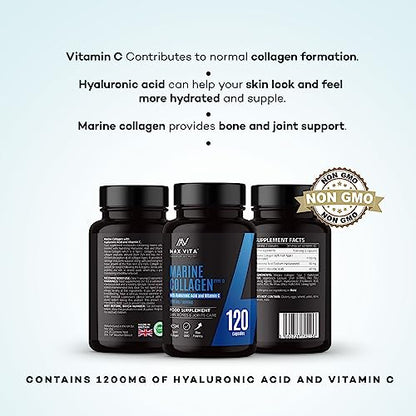 Marine Collagen Supplement 1200mg with Hyaluronic Acid & Vitamin C Hydrolysed Peptides Powder MAX VITA MAXIMUM VITALITYUS supplements