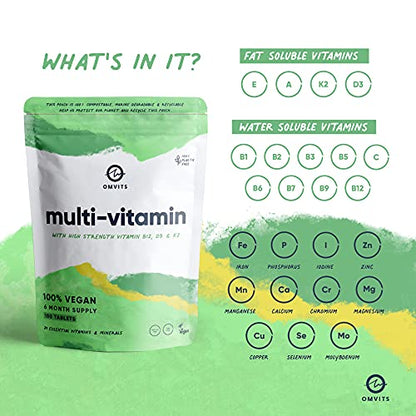 Vegan Multivitamins & Minerals - With High Strength Vitamin B12, D3, K2 & Iron OmvitsUS supplements
