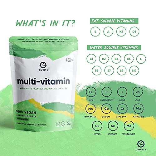 Vegan Multivitamins & Minerals - With High Strength Vitamin B12, D3, K2 & Iron OmvitsUS supplements