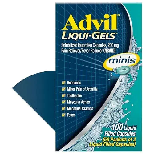 Advil Liqui-Gels minis Pain Reliever and Fever Reducer, Pain Medicine for Adults with Ibuprofen 200mg for Pain Relief - 50x2 Liquid Filled Capsules AdvilAu supplements