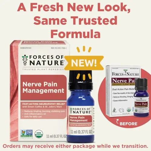 Forces of Nature Nerve Pain Management, Organic Topical Relief for Neuropathy & Nerve Discomfort, Homeopathic Medicine Supports Relief from Shooting Pains for Back, Hands, Legs and Feet, .37 fl oz Forces of NatureAu supplements