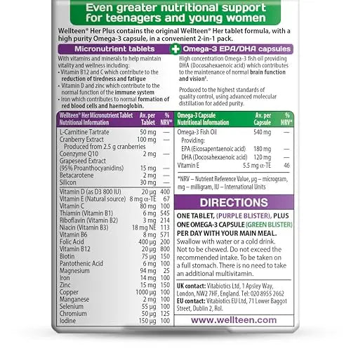Vitabiotics Wellteen Her Plus Omega-3 - Advanced Nutritional Support for Teenagers and Young Women Ages 13-19 WellteenAu supplements
