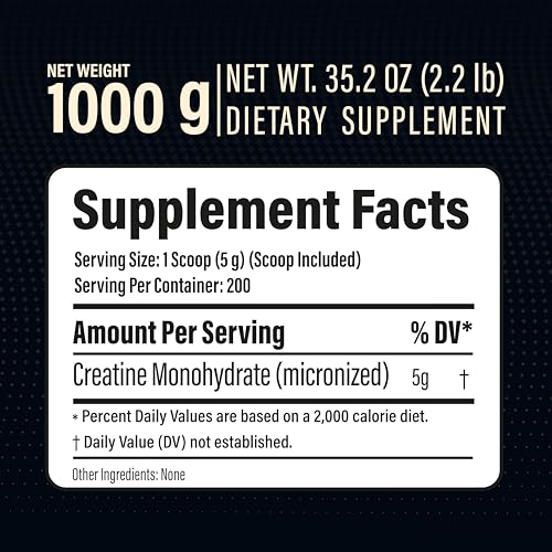 METALIFE 100% Pure Creatine Monohydrate Powder, Canada-Made, 1000 g (200 Servings) Micronized Powder, Muscle Growth, Unflavored, Ideal for Athletes & Fitness Enthusiasts, Third party lab tested, Vegan METALIFEAu supplements