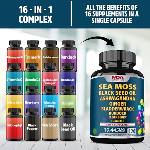Sea Moss Black Seed Oil Ashwagandha Ginger - Multimineral Sea Moss Capsules MDA SupplementsUS supplements
