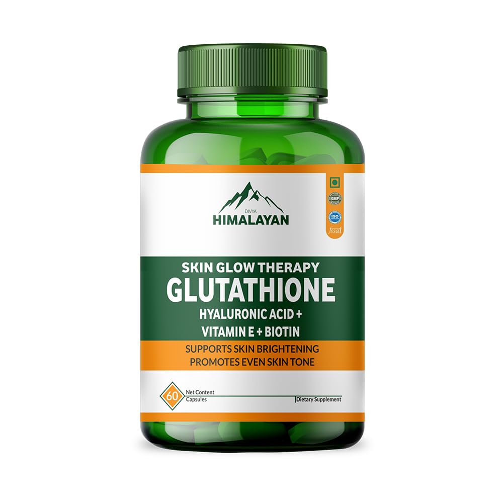 Divyhimalayan L-Glutathione 1000mg - 98% Pure Reduced Form with Vitamin C & ALA for Radiant Skin, Antioxidant & Immune Support - 60 Capsules Divya HimalayanAu supplements