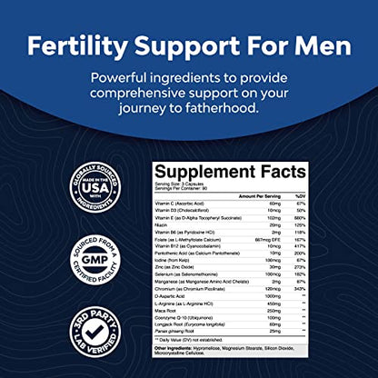 Prenatal Multivitamin Male Fertility Supplement - Mens Fertility Supplement with L-Arginine D-Aspartic Acid and Maca Root Prenatal Vitamins for Enhanced Motility Volume Potency and Fertility Support Natures CraftUS supplements