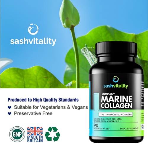Marine Collagen Supplements - 90 Capsules with Vitamin C, Vitamin E, Hyaluronic Acid, Aloe Vera, Turmeric SASH VitalityUS supplements