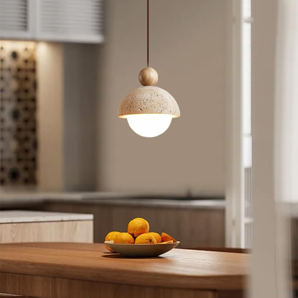 Spherical Wabi Sabi Pendant Light Natural Stone Retro Japanese Style Yellow Travertine Pendant Lighting Vintage Mini Wood Nordic Hanging Light for Kitchen Island Dining Room Bedroom Hallway Bedside OROILUPUAu supplements