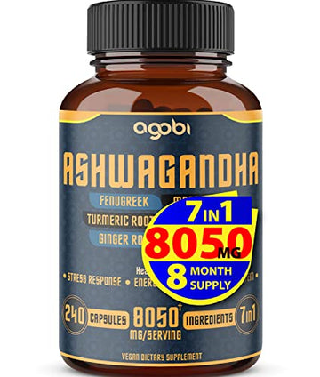 240 Capsules - 8 Month Supply - 7in1 Ashwagandha 8050mg - Combined With Fenugreek agobiAu supplements