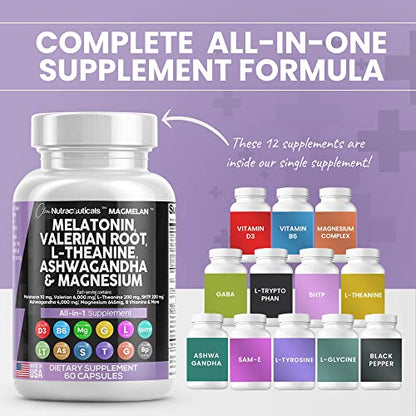 Melatonin 10mg Valerian Root 6000mg L Theanine 200mg Ashwagandha Clean NutraceuticalsUS supplements
