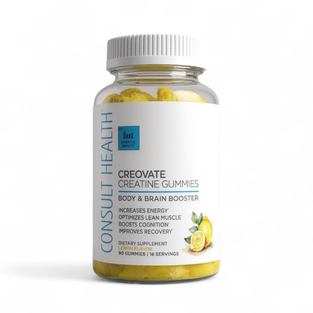 Consult Health CREOVATE CREATINE MONOHYDRATE Gummies 5g Dose for Men & Women to Support Muscle, Strength, Recovery, Cognitive Health & Memory, Zero Sugar, Gluten Free, Natural Lemon, 90 Count Consult HealthAu supplements