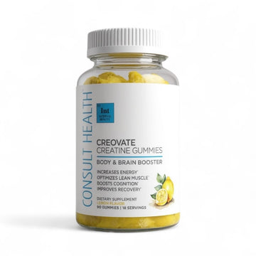 Consult Health CREOVATE CREATINE MONOHYDRATE Gummies 5g Dose for Men & Women to Support Muscle, Strength, Recovery, Cognitive Health & Memory, Zero Sugar, Gluten Free, Natural Lemon, 90 Count Consult HealthAu supplements