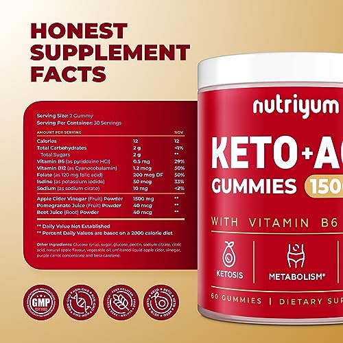 nutriyum Keto ACV Gummies 1500 mg - Apple Cider Vinegar Gummies with B6 & B12 nutriyumAu supplements