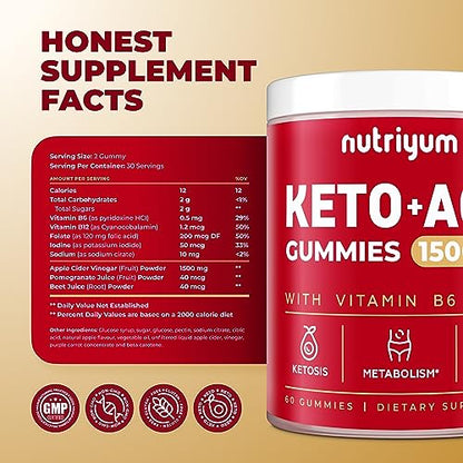 nutriyum Keto ACV Gummies 1500 mg - Apple Cider Vinegar Gummies with B6 & B12 nutriyumUS supplements