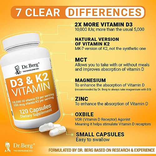 Dr. Berg's Vitamin D3 K2 Supplement w/MCT Oil - Includes 10,000 IU of Vitamin D3 Dr. Berg NutritionalsUS supplements