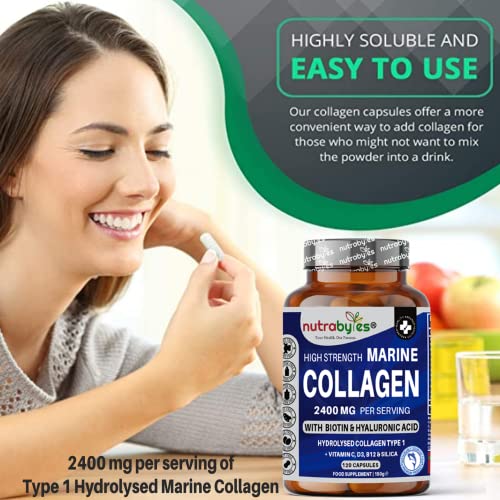 High Strength Marine Collagen 2400mg with Hyaluronic Acid 100mg, Biotin, Vitamin C, D3, B12 and Silica NUTRABYTESAu supplements
