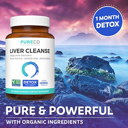 Organic Liver Cleanse Detox & Repair (Vegan, Non-GMO) Milk Thistle Extract (80% Silymarin) PURE COUS supplements