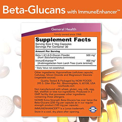 Beta-Glucans with ImmunEnhancer 60 VegiCaps (Pack of 2) Now FoodsUS supplements