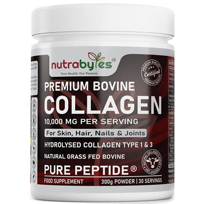 Pure Hydrolysed Collagen Powder 10000mg Bovine Type 1 & 3 Unflavoured|High Strength Protein Peptides for Women & Men NUTRABYTESUS supplements