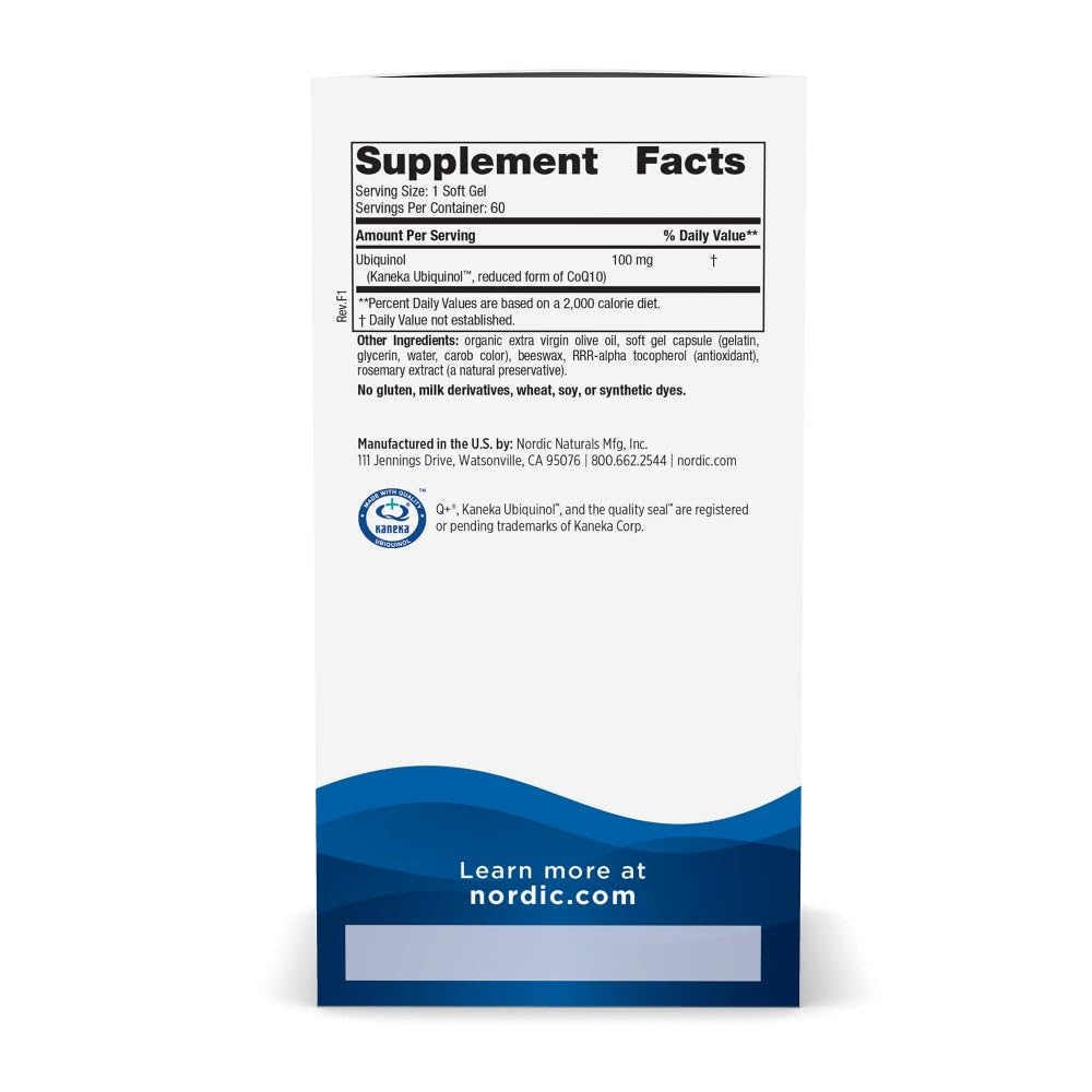 Nordic Naturals Nordic CoQ10 Ubiquinol - 60 Mini Soft Gels - 100 mg Coenzyme Q10 (CoQ10) Ubiquinol - Heart & Brain Health, Cellular Energy Production, Antioxidant Support - Non-GMO - 60 Servings Nordic NaturalsAu supplements