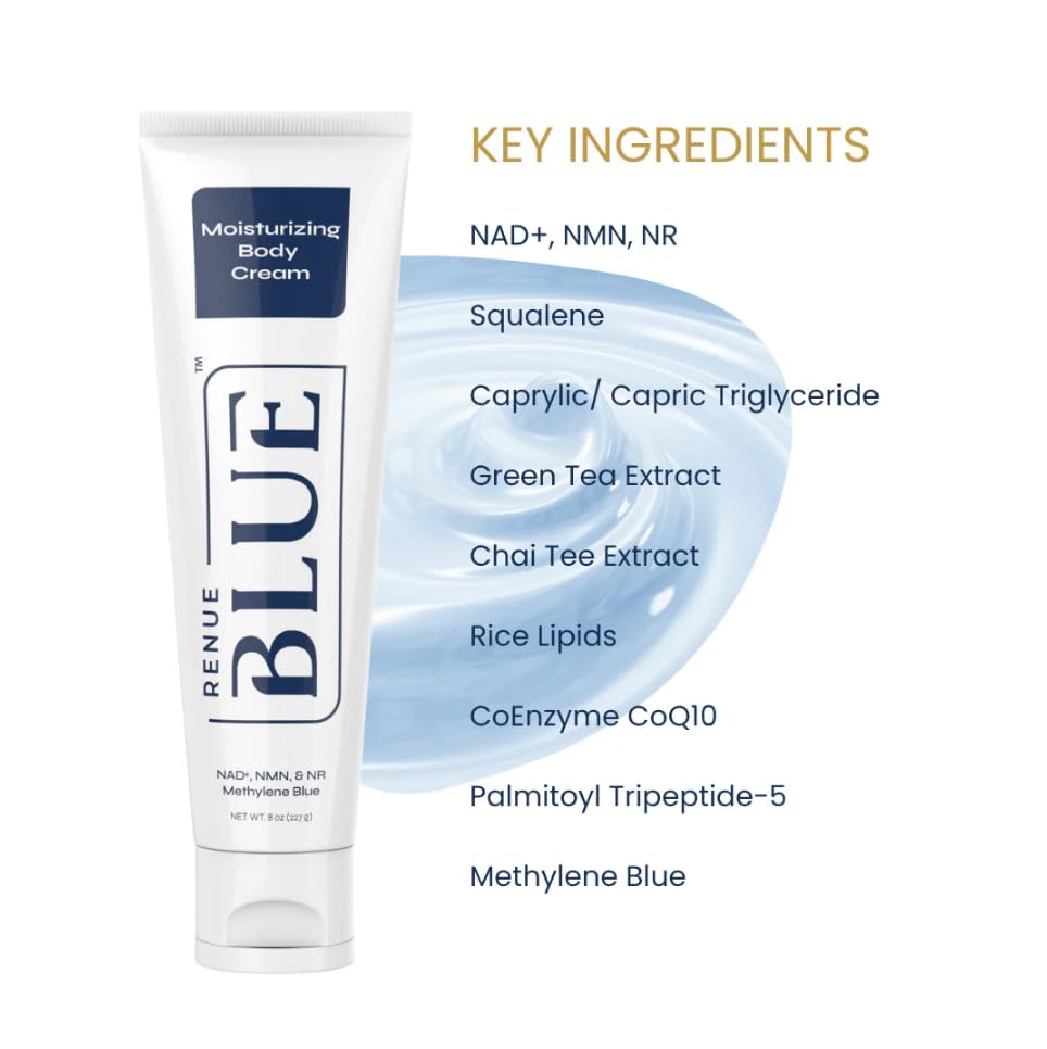 Renue Blue Methylene Blue Moisturizing Body Cream – Liposomal NAD+ Complex with Antioxidants, Peptides, and Botanical Extracts for Hydrated, Healthier‑Looking Skin Renue By ScienceUS supplements