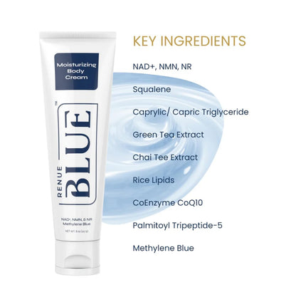 Renue Blue Methylene Blue Moisturizing Body Cream – Liposomal NAD+ Complex with Antioxidants, Peptides, and Botanical Extracts for Hydrated, Healthier‑Looking Skin Renue By ScienceUS supplements