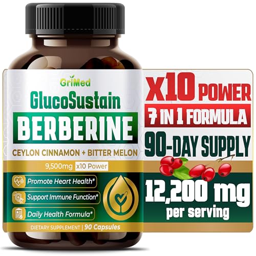 GriMed Berberine Supplement 9,500mg with Ceylon Cinnamon Bitter Melon Supports Healthy GriMedUS supplements