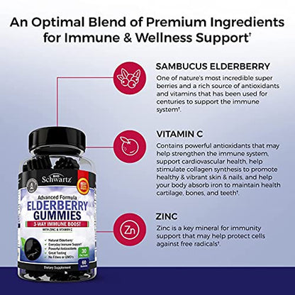 Elderberry Gummies with Zinc and Vitamin C for Adults & Kids - Natural Immune Support BioSchwartzUS supplements