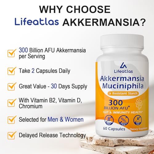 300 Billion AFU Akkermansia Muciniphila - Live Akkermansia Probiotics for Women & Men LifeatlasAu supplements