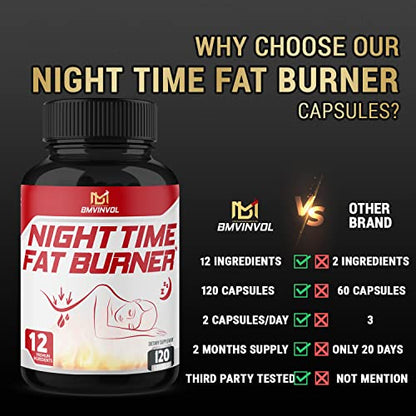 BMVINVOL Night Time Fat Burner 120Capsules, 12-in-1 Powerful Blend of Green Tea BMVINVOLUS supplements