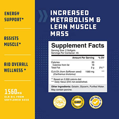 CLA Diet Weight Loss Pills - Women and Men - Pure Conjugated Linoleic Acid - Safflower Natures CraftUS supplements
