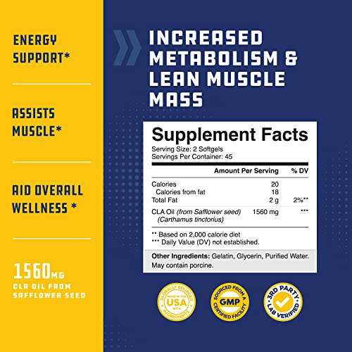 CLA Diet Weight Loss Pills - Women and Men - Pure Conjugated Linoleic Acid - Safflower Natures CraftUS supplements