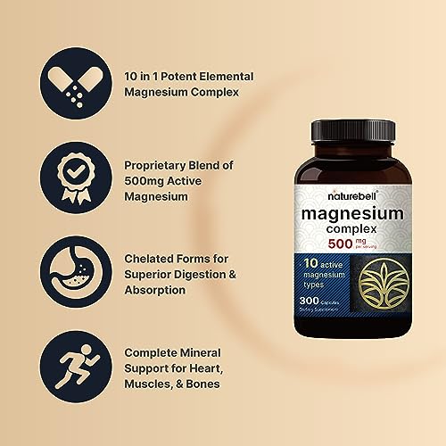 NatureBell Magnesium Complex Supplement 500mg, 300 Capsules | 10 Active Forms NatureBellUS supplements