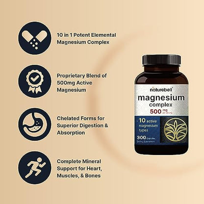 NatureBell Magnesium Complex Supplement 500mg, 300 Capsules | 10 Active Forms NatureBellUS supplements