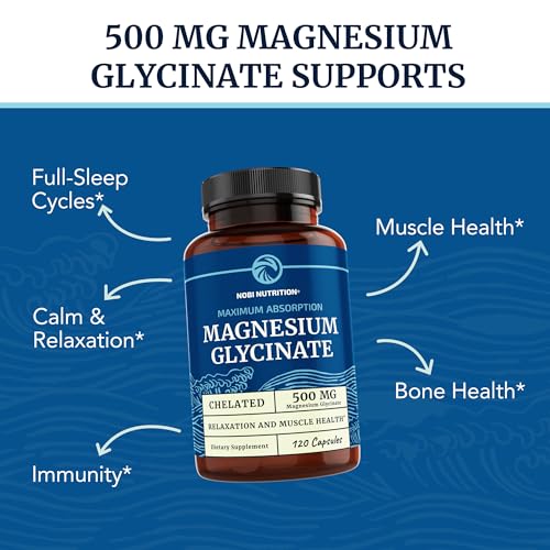 Magnesium Glycinate 500mg | Chelated Bisglycinate Complex for Muscle Relaxation Nobi NutritionUS supplements