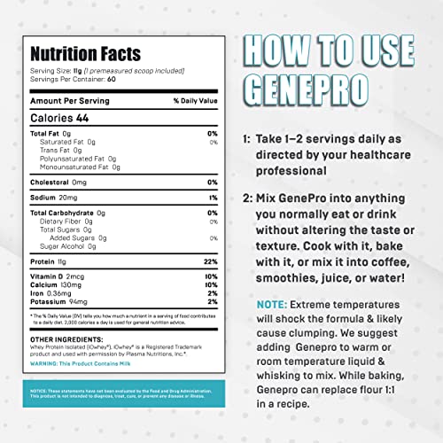 Genepro Unflavored Protein Powder - New Formula - Lactose-Free, Gluten-Free Genepro Gen. 3 The Protein SolutionUS supplements