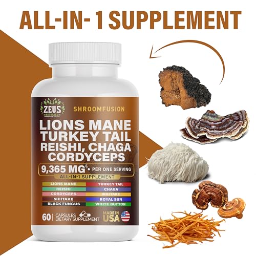 Zeus Naturals Lions Mane Capsules, Mushroom Supplement with Turkey Tail, Cordyceps Zeus NaturalsUS supplements