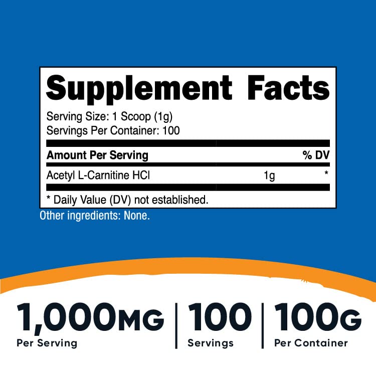 Nutricost Acetyl L-Carnitine (ALCAR) 100 Grams - 1000mg Per Serving - Non-GMO, Gluten Free NutricostUS supplements