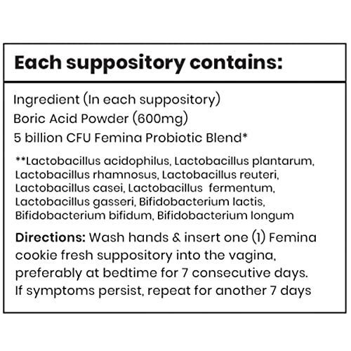 Femina Probiotics Cookie Fresh with 600mg Boric Acid for BV Control 20-Count with Applicator VelobioticsAu supplements