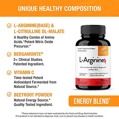 Sandhu's L-Arginine with Nitric Oxide Precursor | Made in The USA| 30 Days Supply Sandhu'sUS supplements